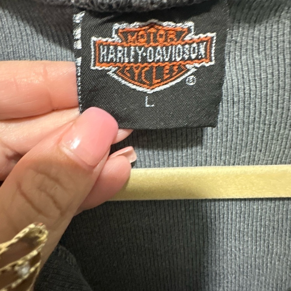 Women's Vintage 90's Harley Davidson Motorcycles Black Henley T Shirt Tee Sz L - Picture 5 of 6